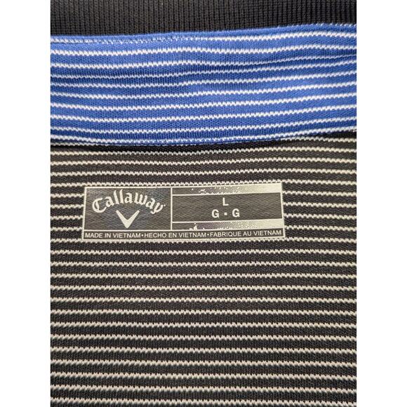 Callaway Polo Shirt Large Men's Blue Black Striped Performance Golf Short Sleeve - Picture 3 of 7